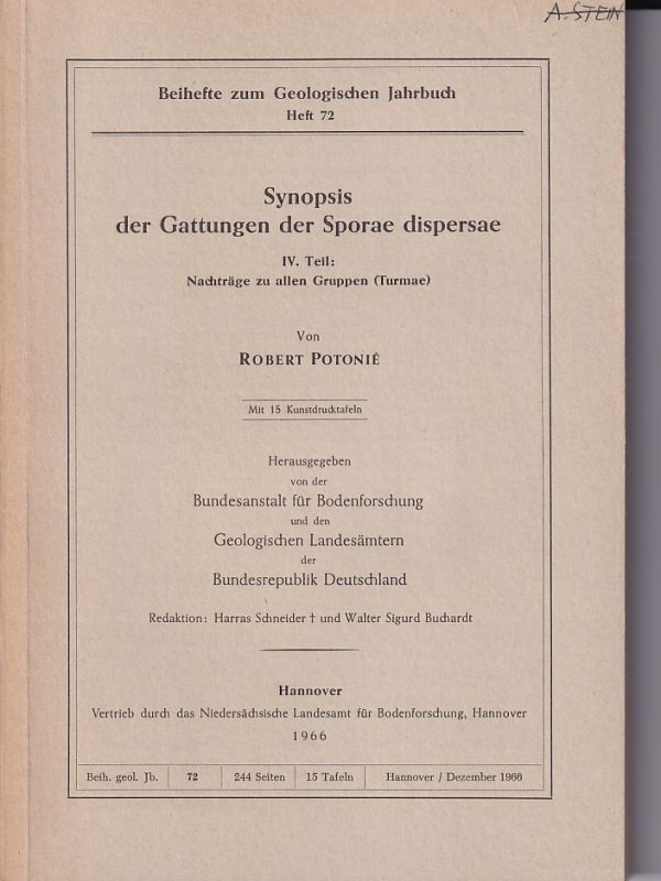 Potonie,Robert  Synopsis der Gattungen der Sporae dispersae IV.Teil: Nachträge 
