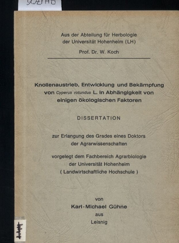 Gühne,Karl-Michael  Knollenaustrieb, Entwicklung und Bekämpfung von Cyperus rotundius L. 