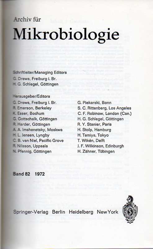 Archiv für Mikrobiologie  Archiv für Mikrobiologie Band 82 und Band 83,Jahr 1972 (1 Band) 