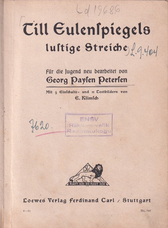 Petersen,Georg Paysen  Till Eulenspiegels lustige Streiche 