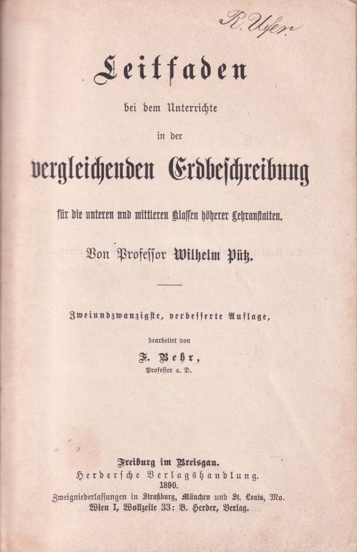 Pütz,Wilhelm  Leitfaden bei dem Unterrichte in der vergleichenden Erdbeschreibung 