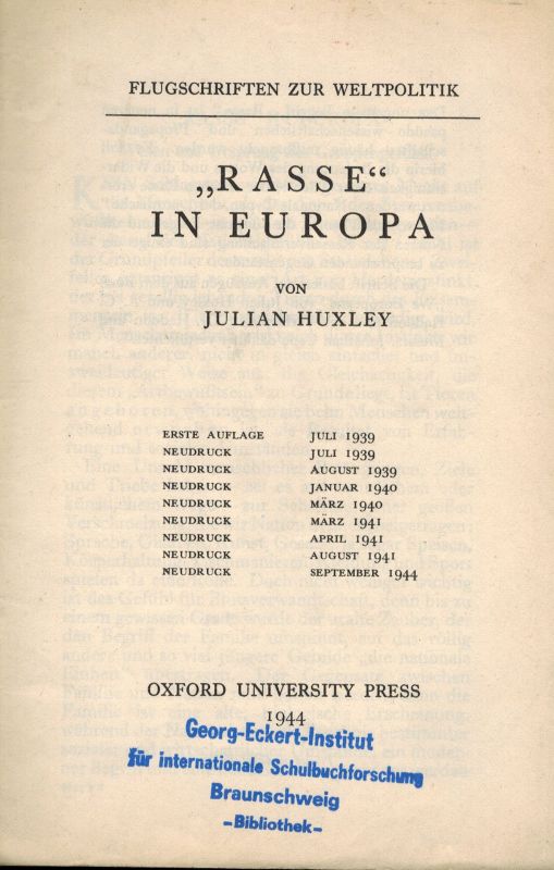 Huxley,Julian  Rasse in Europa 