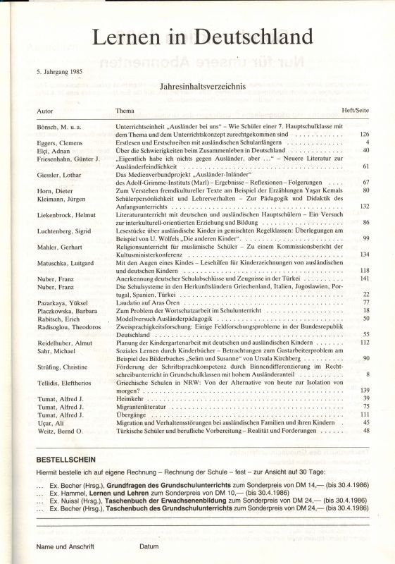 Lernen in Deutschland  Lernen in Deutschland 5.Jahrgang 1985 Heft 1 bis 4 (1 Band) 