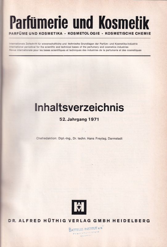 Parfümerie und Kosmetik  Parfümerie und Kosmetik 52.Jahrgang 1971 