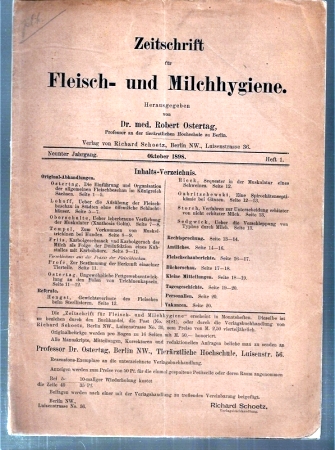 Zeitschrift für Fleisch- und Milchhygiene  9.Jahrgang 1898,Heft 1 (1 Heft) 