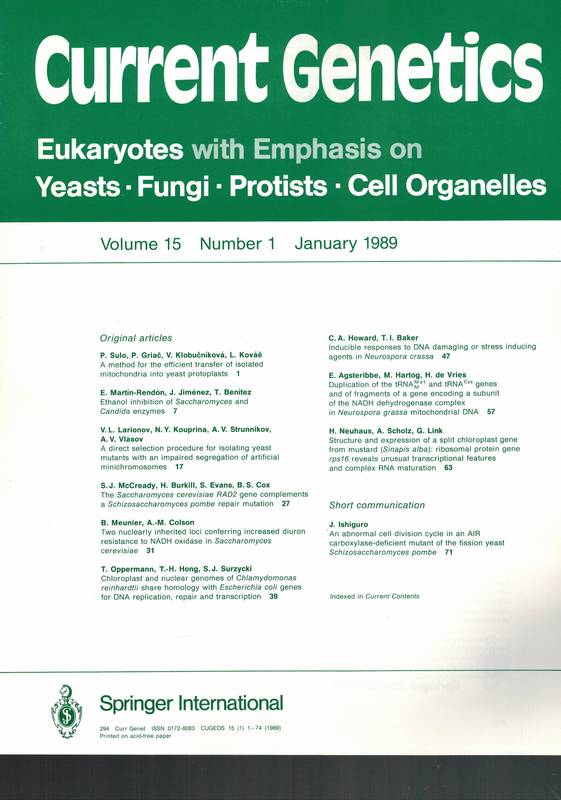 Current Genetics  Current Genetics Volume 15 (1989) Number 1 - 6 (6 Hefte) 