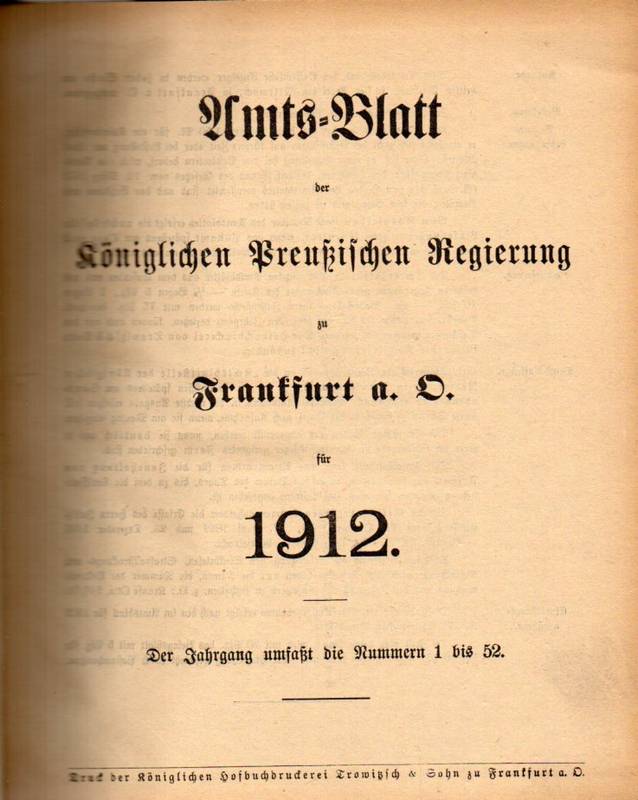Königlich Preußische Regierung  Amts-Blatt der Königlichen Preußischen Regierung zu Frankfurt a.O. für 