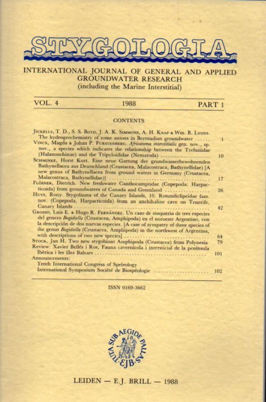 Stygologia  Stygologia Volume 4, 1988 Part 1 - 4 (4 Hefte) 