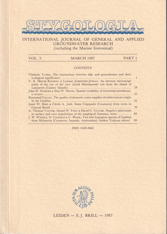 Stygologia  Stygologia Volume 3, 1987 Part 1 - 4 (4 Hefte) 