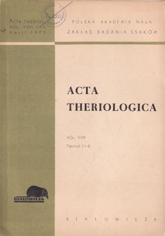 Acta Theriologica  Acta Theriologica Volume XVIII. 1973 No.1 bis 28 (3 Hefte) 