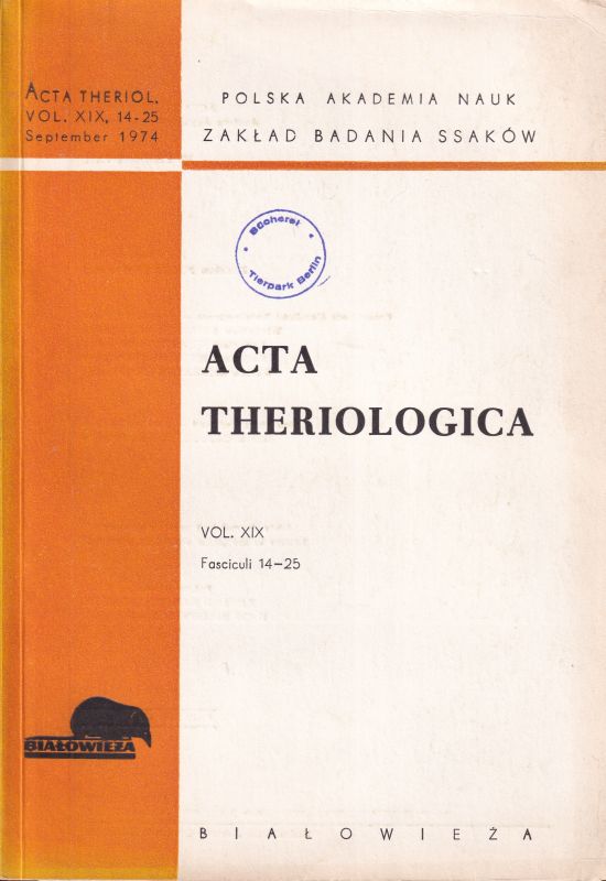 Acta Theriologica  Acta Theriologica Volume XIX. 1974 No. 14-33 (2 Hefte) 