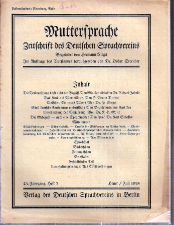 Muttersprache  Muttersprache 43.Jahrgang, Heft 7 Heuet / Juli 1928 