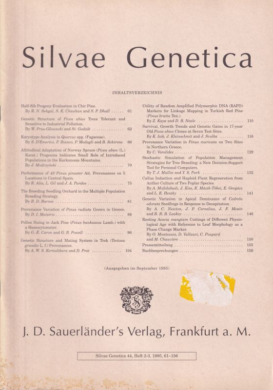 Bundesforschungsanstalt für Forst- und Holzwirtsch  Silvae Genetica 44, Heft 2-3 (1995) (1 Heft) 