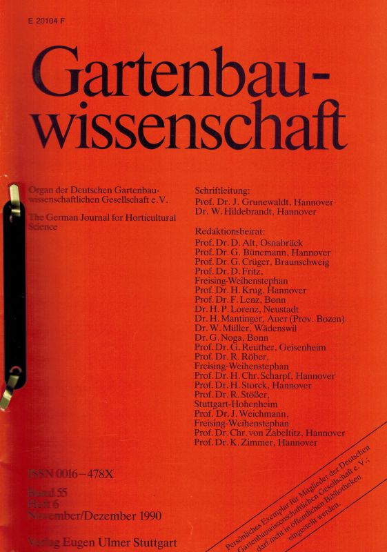 Gartenbauwissenschaft  Gartenbauwissenschaft Band 55, 1990 Heft 1 bis 6 (6 Hefte) 