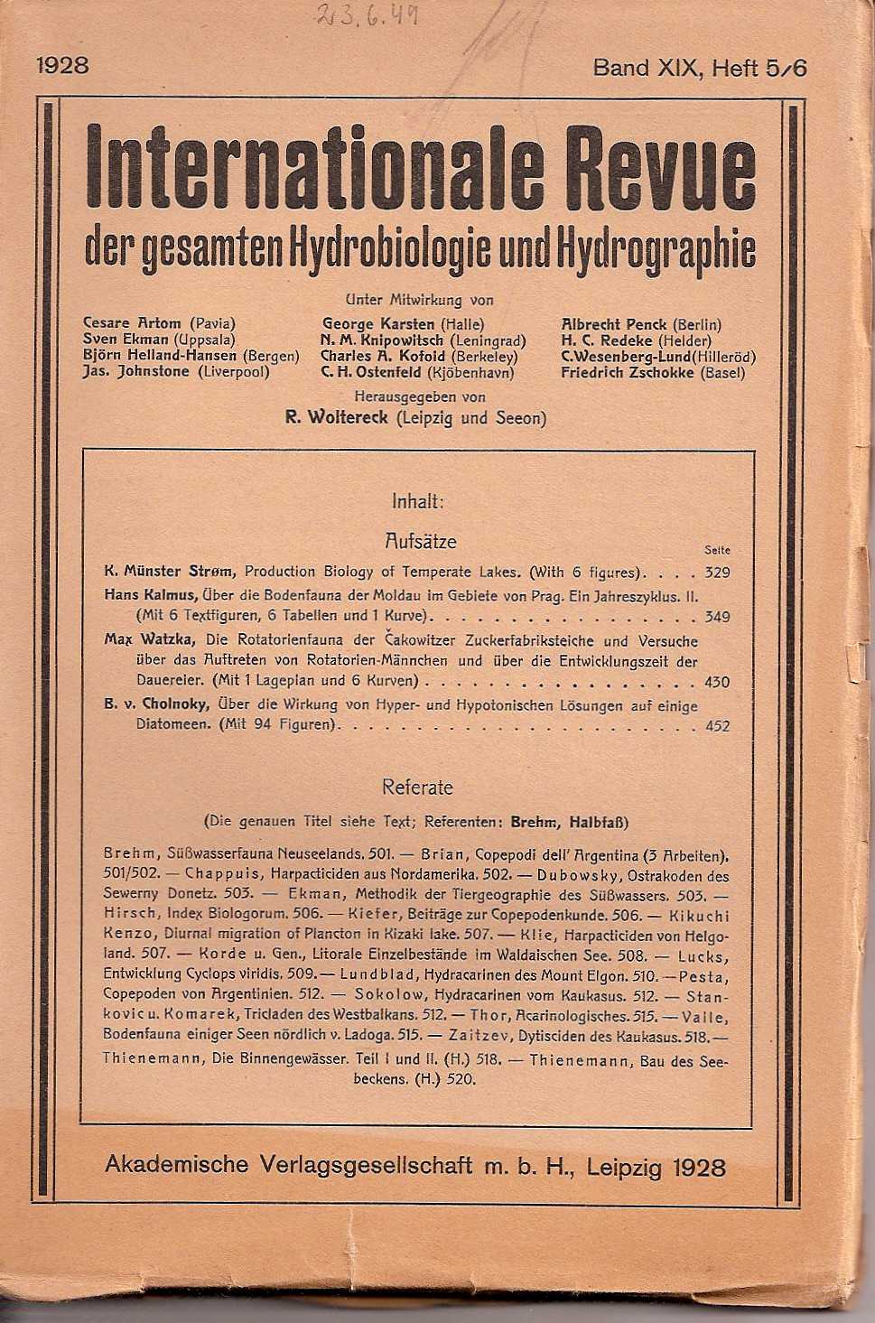 Internationale Revue der gesamten Hydrobiologie  XIX.Band 1929,Heft 5-6 