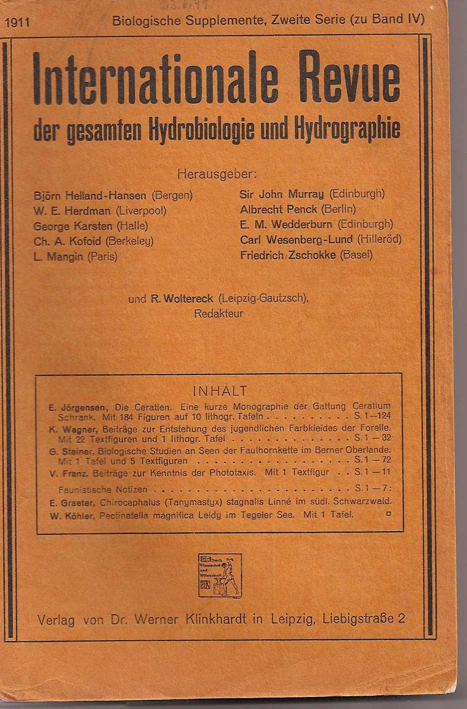 Internationale Revue der gesamten Hydrobiologie  Biolgoisches Supplement,Zweite Serie zu IV.Band 1911 