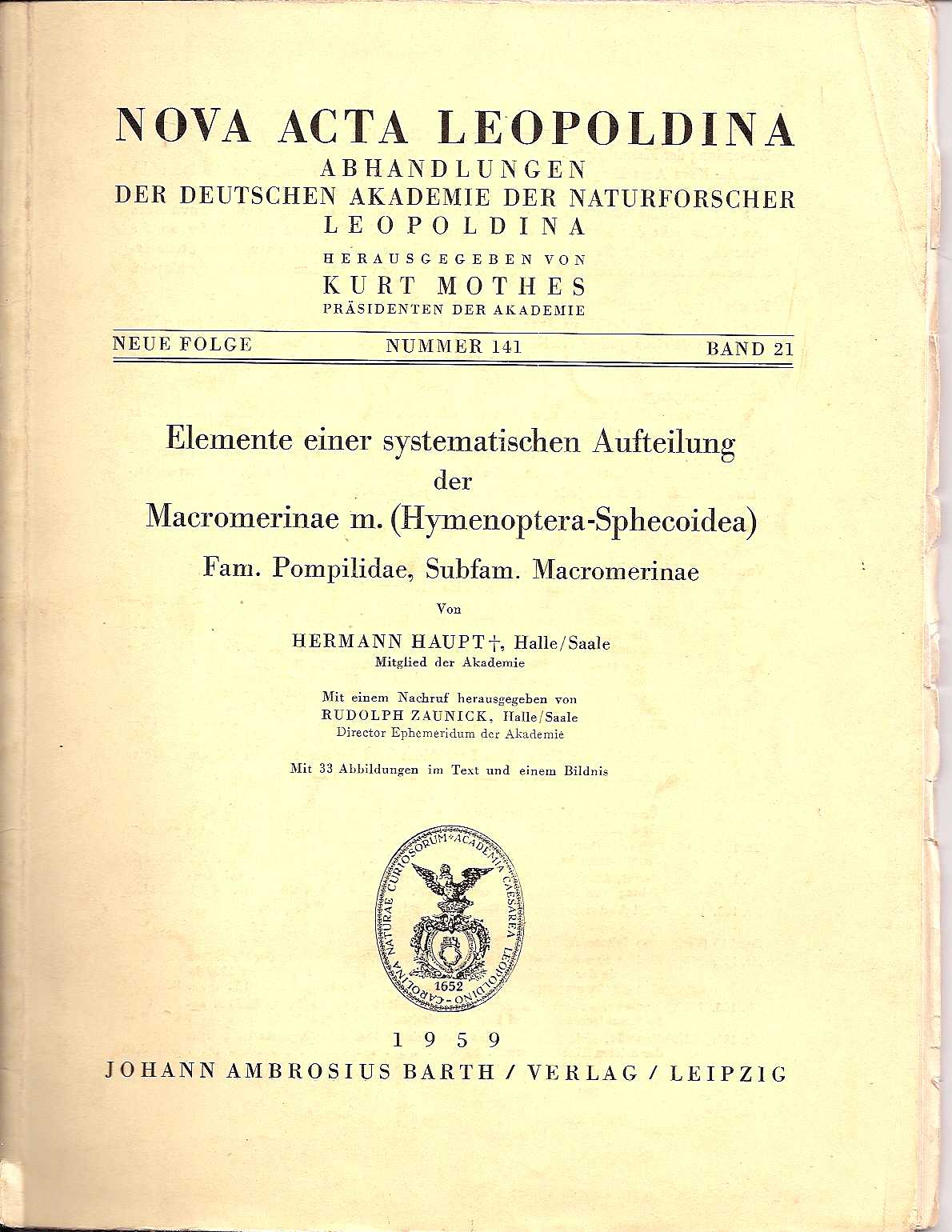 Haupt,Hermann  Elemente einer systematischen Aufteilung der Macromerinae m. 
