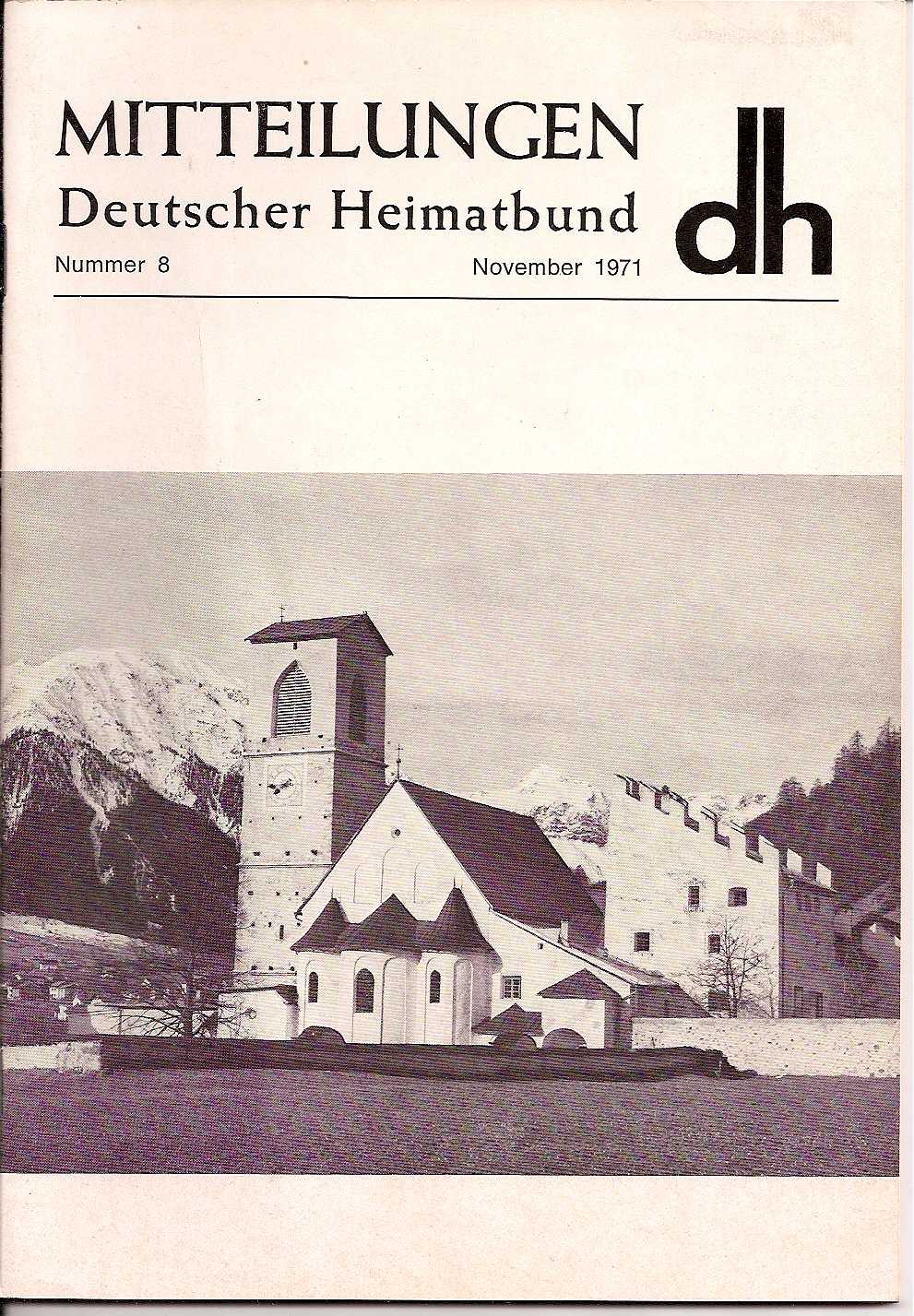 Deutscher Heimatbund  Mitteilungen Nummer 8.November 1971 