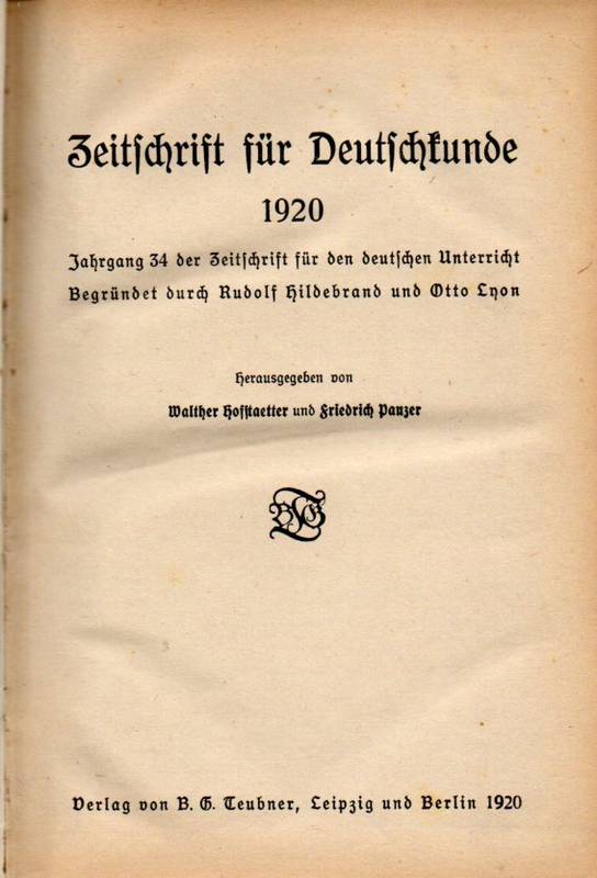 Zeitschrift für Deutschkunde  Jg.34.1920 