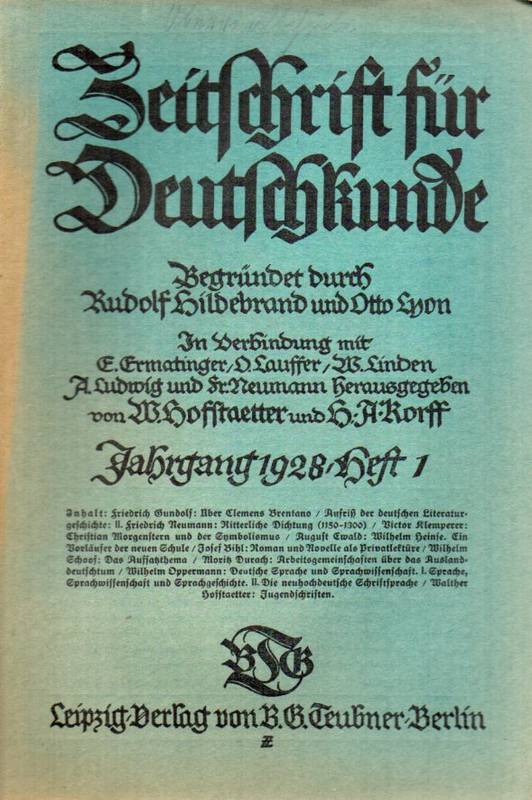 Zeitschrift für Deutschkunde  42.Jg.1928.Hefte 1,2,4 bis 11 (9 Hefte) (Hefte 3 und 12 fehlen) 