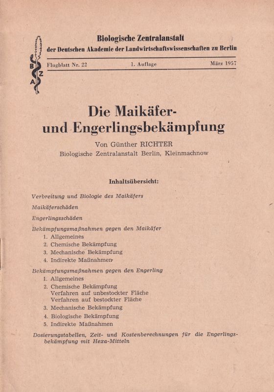 Richter,Günther  Die Maikäfer- und Engerlingsbekämpfung 