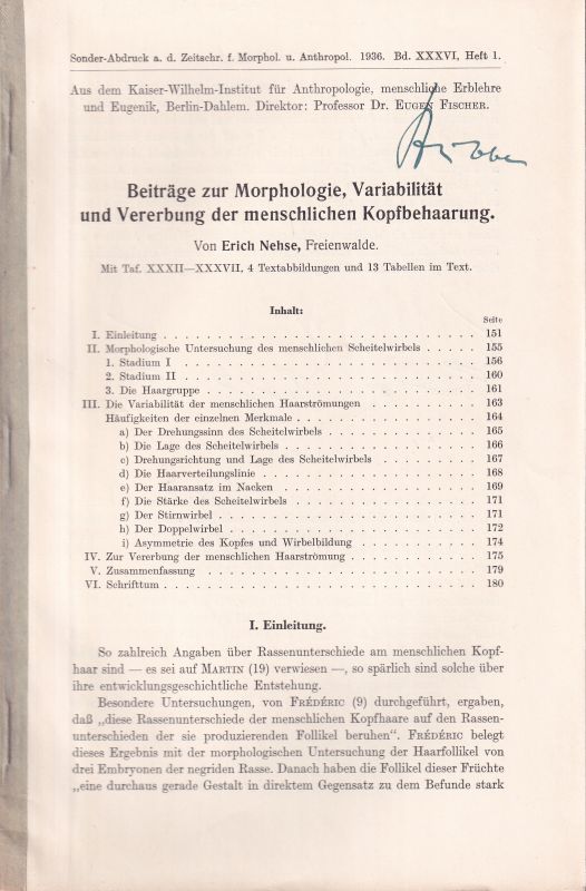 Nehse,Erich  Beiträge zur Morphologie, Variabilität und Vererbung der menschlichen 