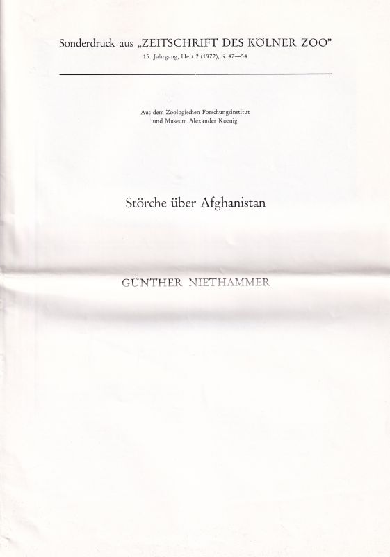 Niethammer,Günther  Störche über Afghanistan 