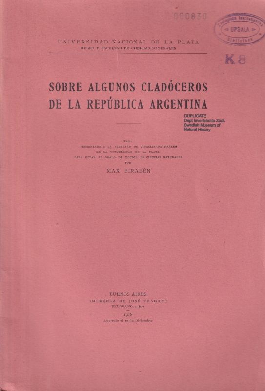 Biraben,Max  Sobre Algunos Cladoceros de la Republica Argentina 