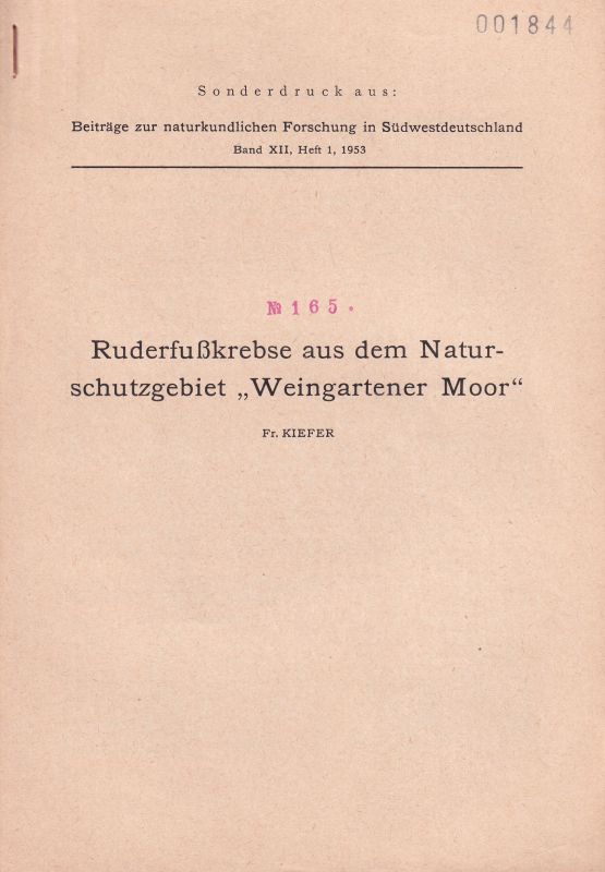 Kiefer,Friedrich  Ruderfußkrebse aus dem Naturschutzgebiet Weingartener Moor 