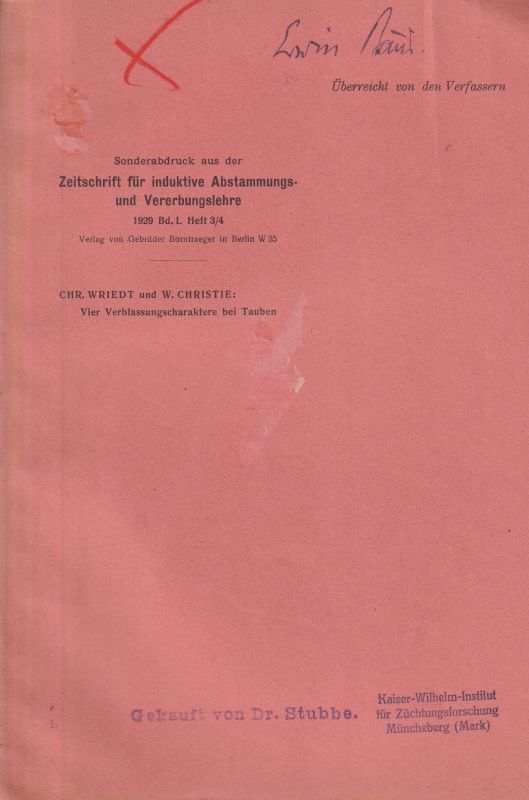 Wriedt,Chr. Und W.Schristie  Vier Verblassungscharaktere bei Tauben 