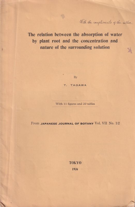 Tagawa,Takashi  The relation between the absorption of water by plant root and the 
