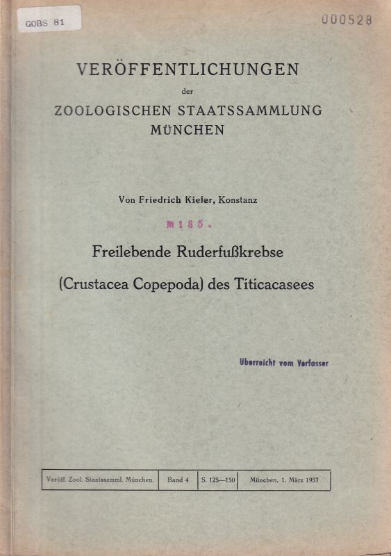 Kiefer,Friedrich  Freilebende Ruderfußkrebse (Crustacea Copepoda) des Titicacasees 