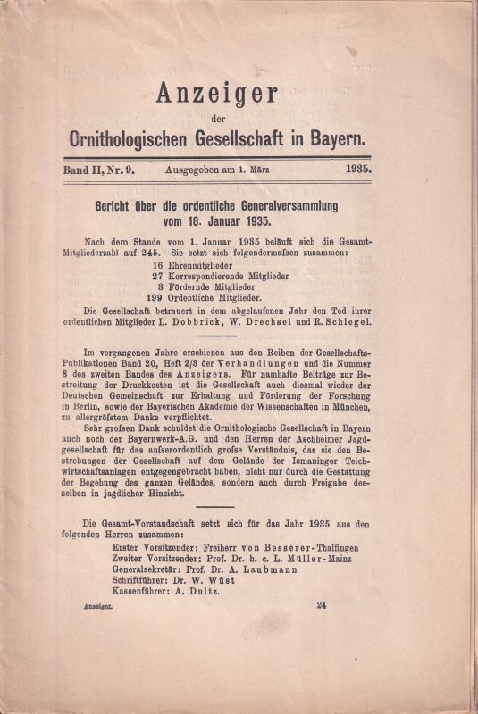 Ornithologische Gesellschaft in Bayern  Anzeiger der Ornithologischen Gesellschaft in Bayern Band II, 1935 
