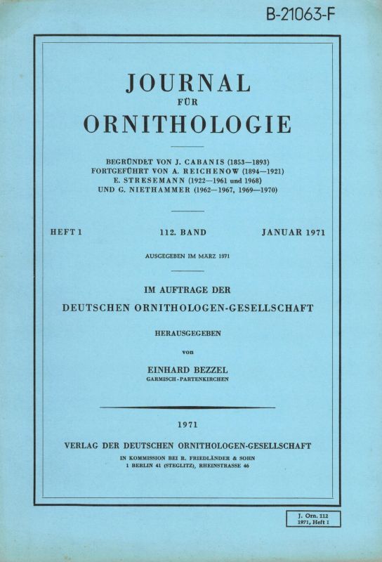 Journal für Ornithologie  Journal für Ornithologie 112.Band 1971 Heft 1 (1 Heft) 