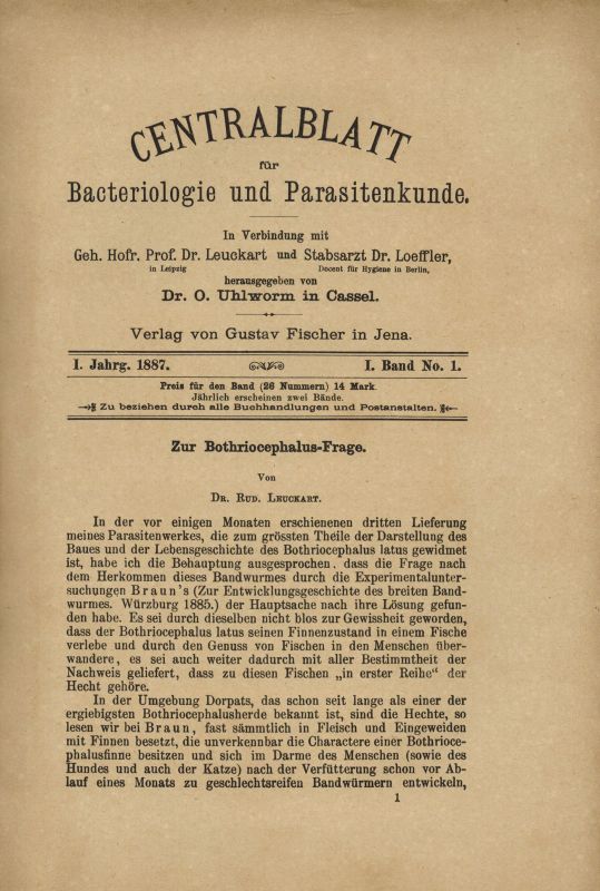 Uhlworm,Oscar (Hsg.)  Centralblatt für Bacteriologie und Parasitenkunde Erster Jahrgang 1887 