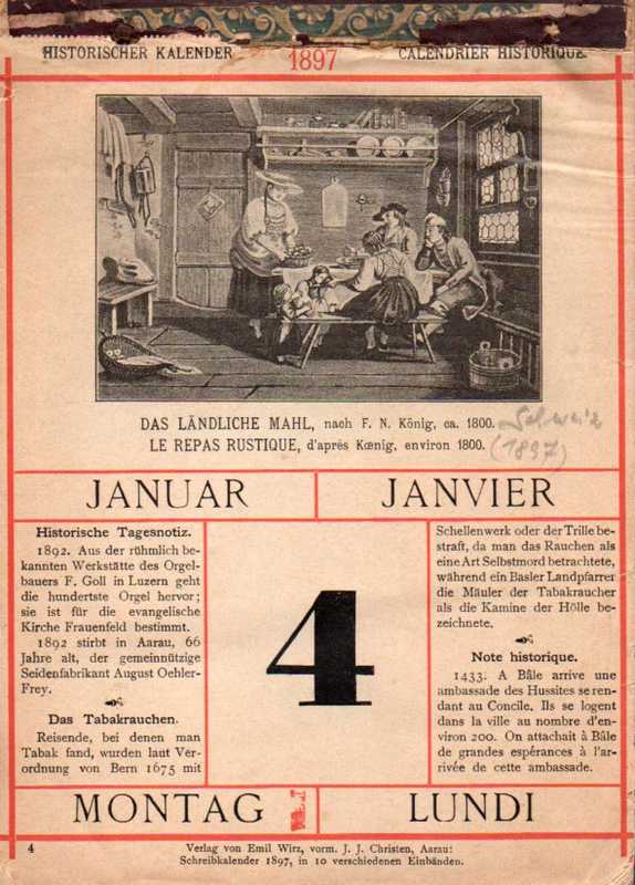Bührer,Karl  Schweizerischer Historischer Kalender Calendrier Historique 1897 
