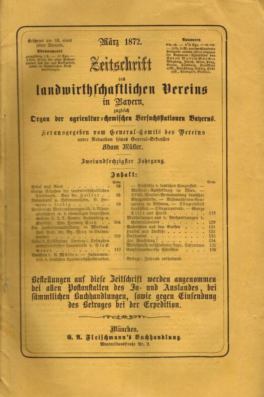 Landwirthschaftlicher Verein in Bayern  Zeitschrift des Landwirthschaftlichen Vereins in Bayern 1872 