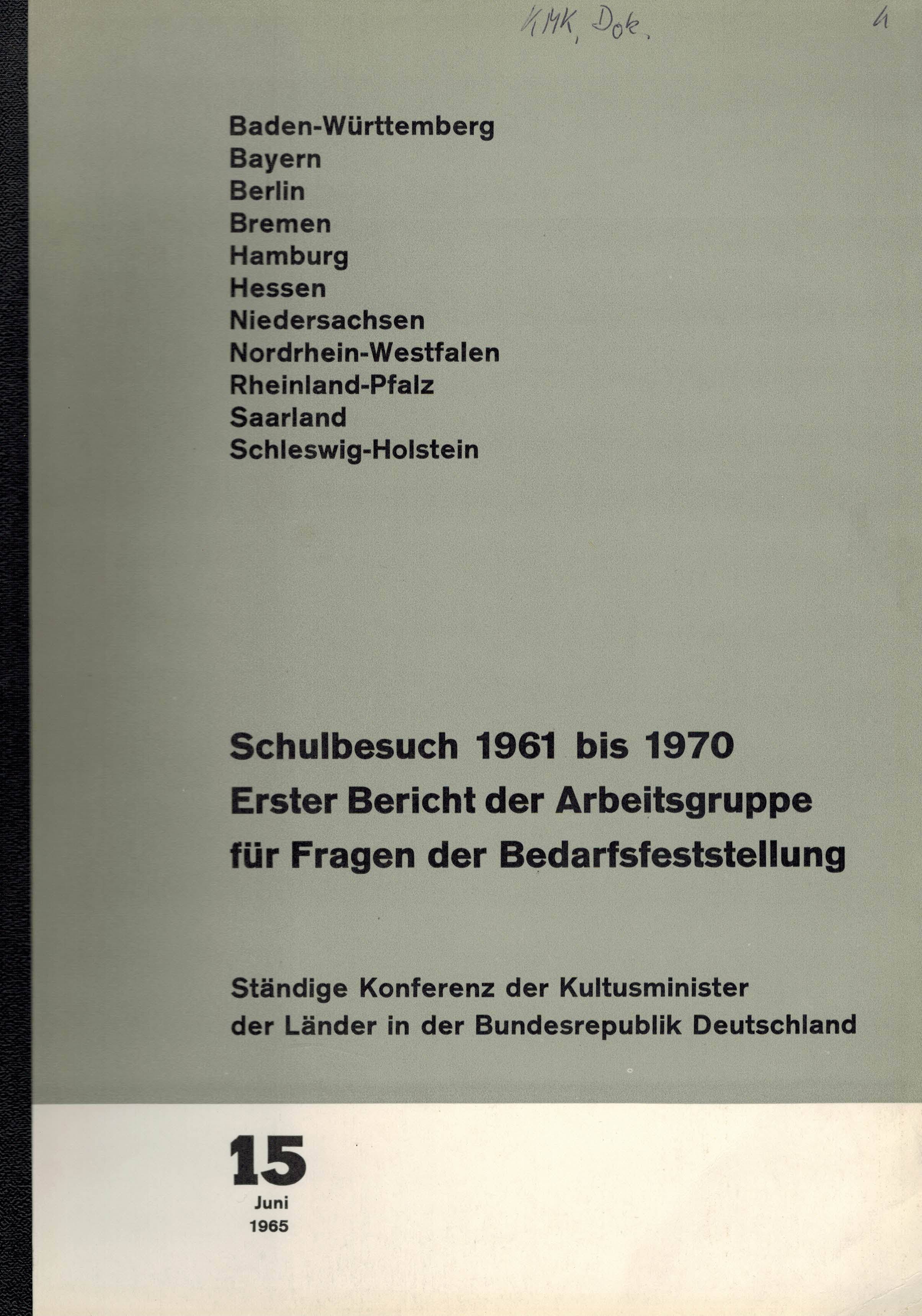 Kultusministerkonferenz  Schulbesuch 1961 bis 1970 
