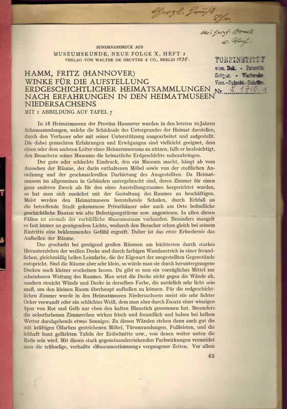 Hamm,Fritz  Konvolut von 45 Separata und Kleinschriften 