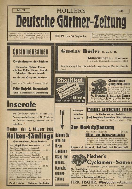 Möllers Deutsche Gärtner-Zeitung  Möllers Deutsche Gärtner-Zeitung 51.Jahrgang 1936, Hefte 25-34 