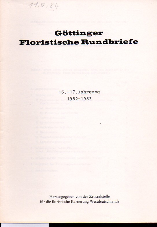 Göttinger Floristische Rundbriefe  Göttinger Floristische Rundbriefe 16.-17.Jahrgang 1982-1983 