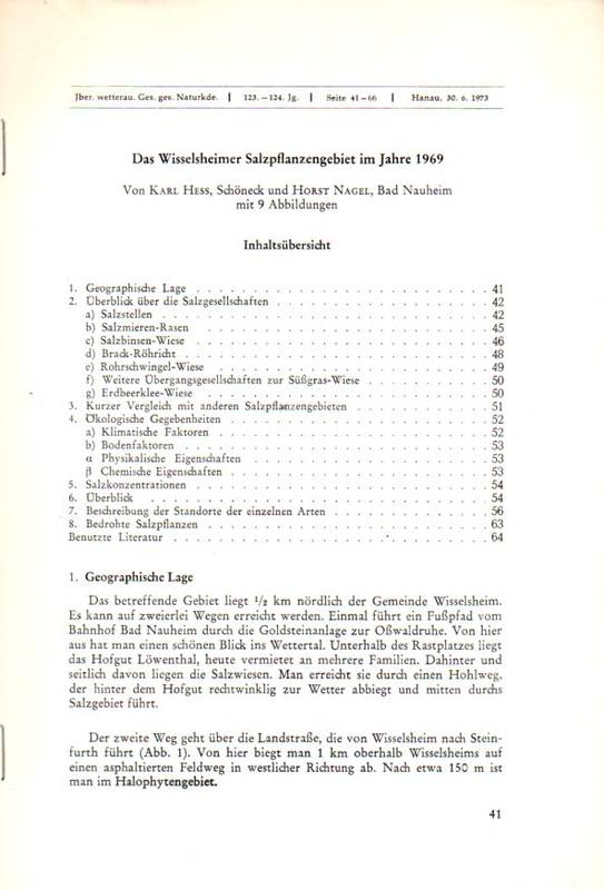 Hess,Karl und Horst Nagel  Das Wisselsheimer Salzpflanzengebiet im Jahre 1969 