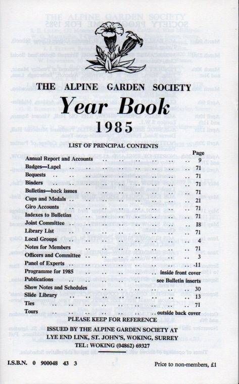 The Alpine Garden Society  Year Book 1985 