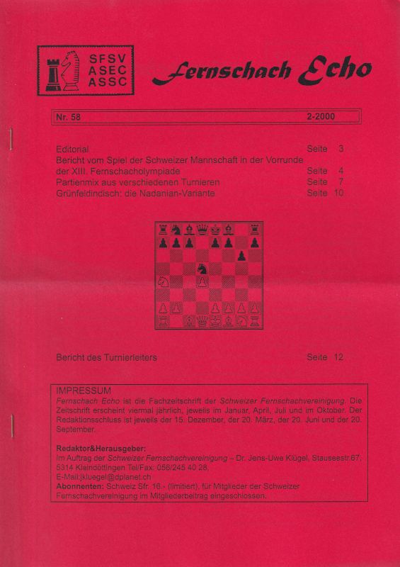 Fernschach Echo  Fernschach Echo Nr.58 2-2000 (1 Heft) 