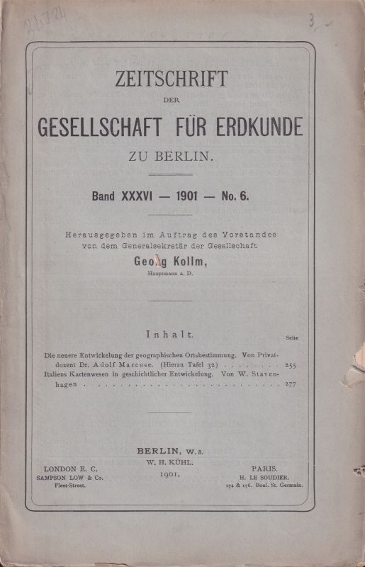 Gesellschaft für Erdkunde zu Berlin  Zeitschrift der Gesellschaft für Erdkunde zu Berlin Band XXXVI - 1901 