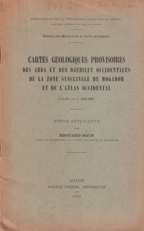 Roch,Edouard  Cartes Geologiques Provisoires des abda et des djebilet occidentales 