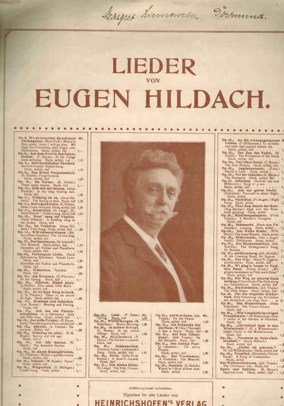 Hildach,Eugen  Lieder von Eugen Hildach 