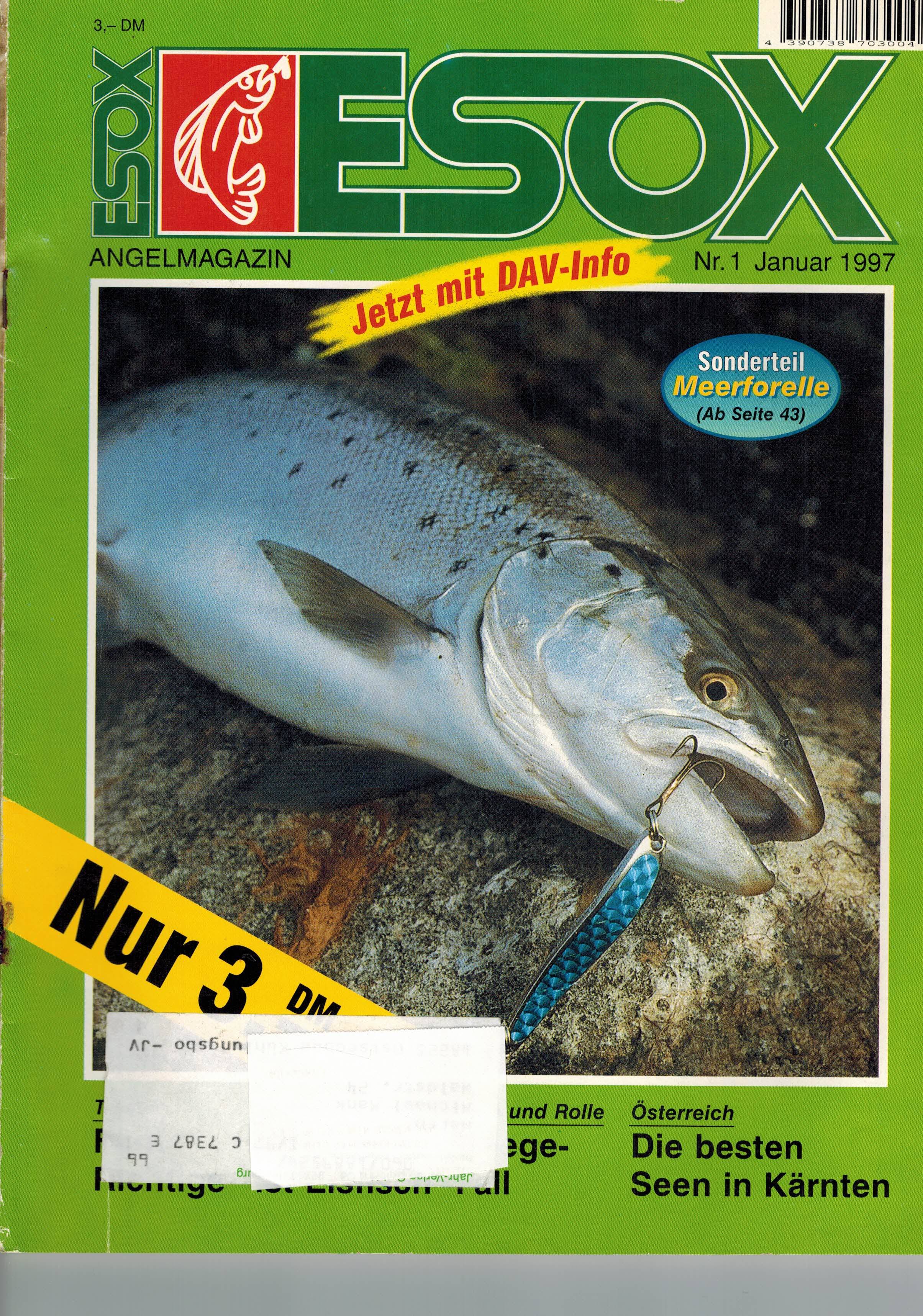Esox Angelmagazin  Esox Jahr 1997 Heft 1 bis 12 (12 Hefte) 
