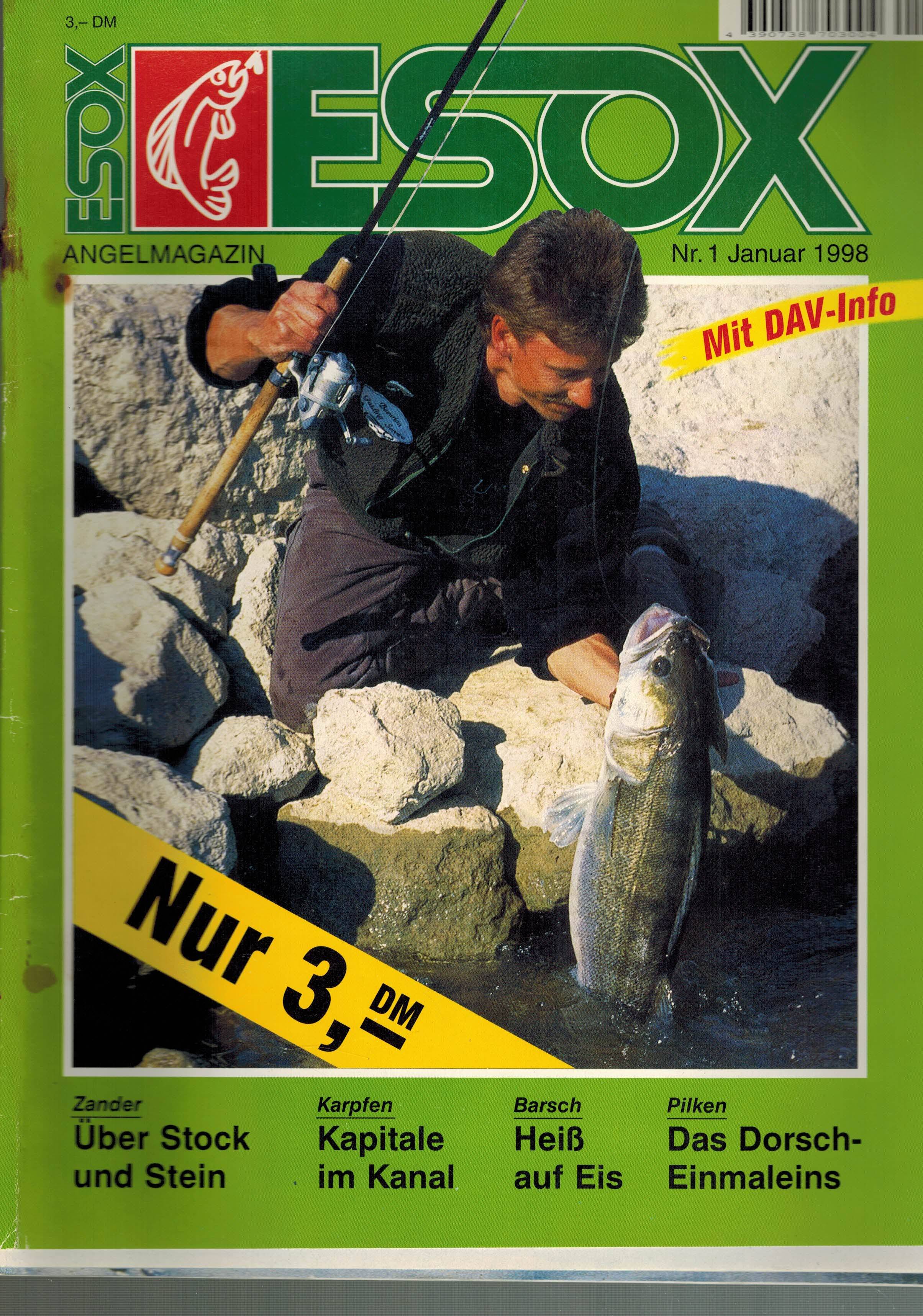 Esox Angelmagazin  Esox Jahr 1998 Heft 1 bis 3 und 5 bis 11 (11 Hefte) Heft 4 fehlt 