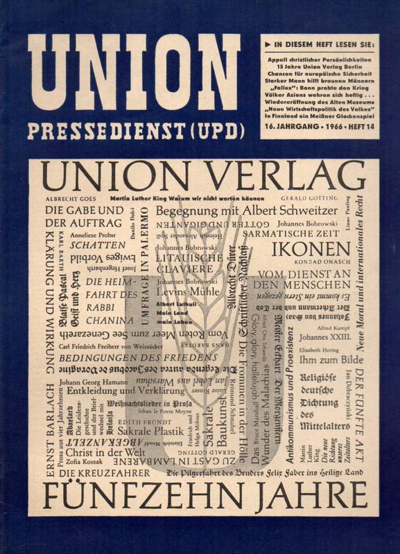 Union Pressedienst (UPD)  Union Pressedienst (UPD) 16.Jahrgang 1966 Heft 14 (1 Heft) 